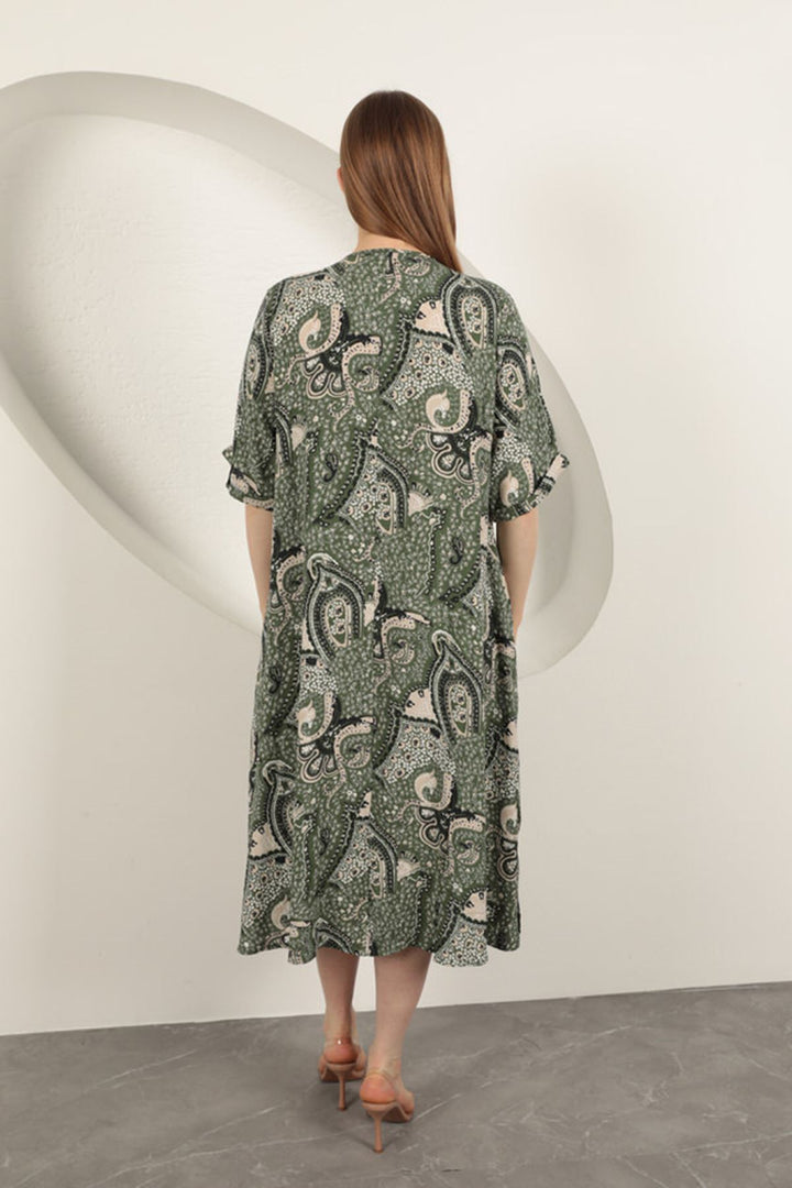 KKT Viscose Shawl Patterned Dress-Khaki - Huntsville