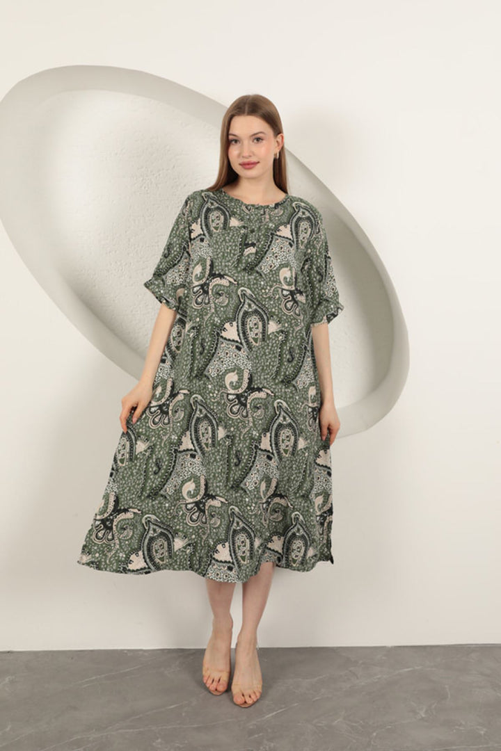 KKT Viscose Shawl Patterned Dress-Khaki - Huntsville