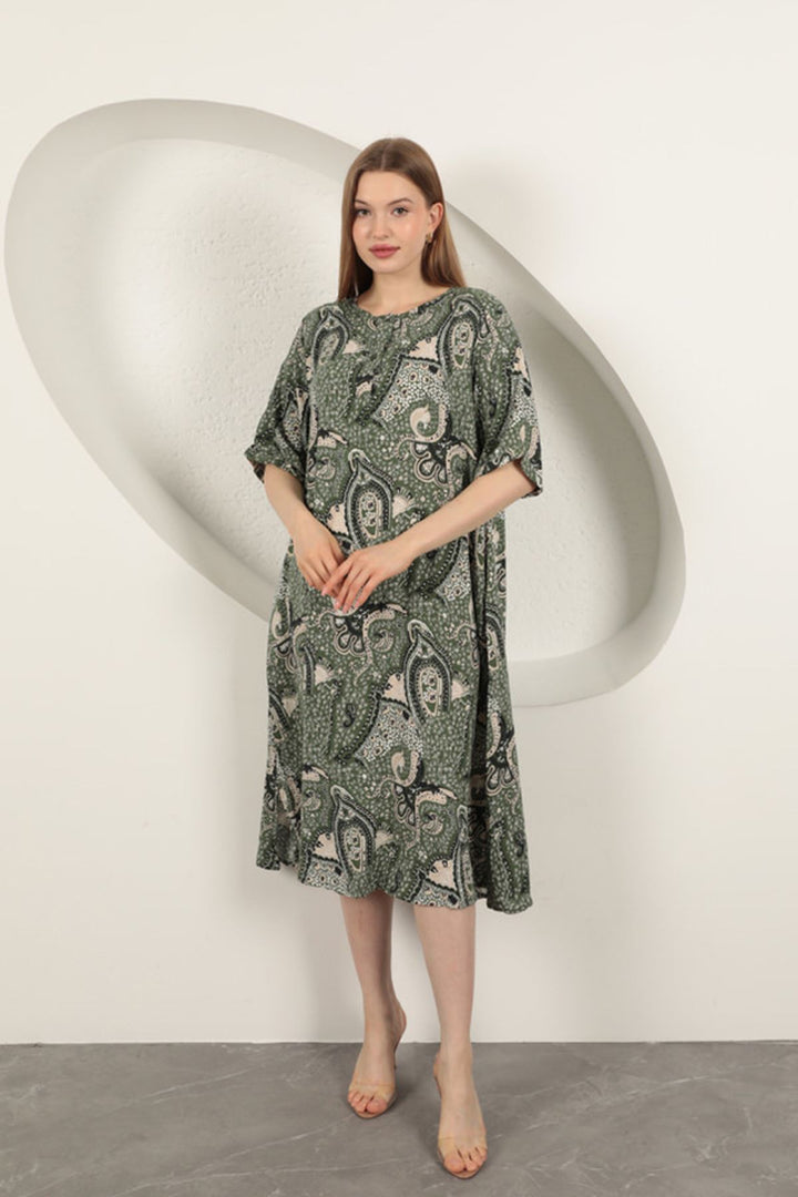 KKT Viscose Shawl Patterned Dress-Khaki - Huntsville