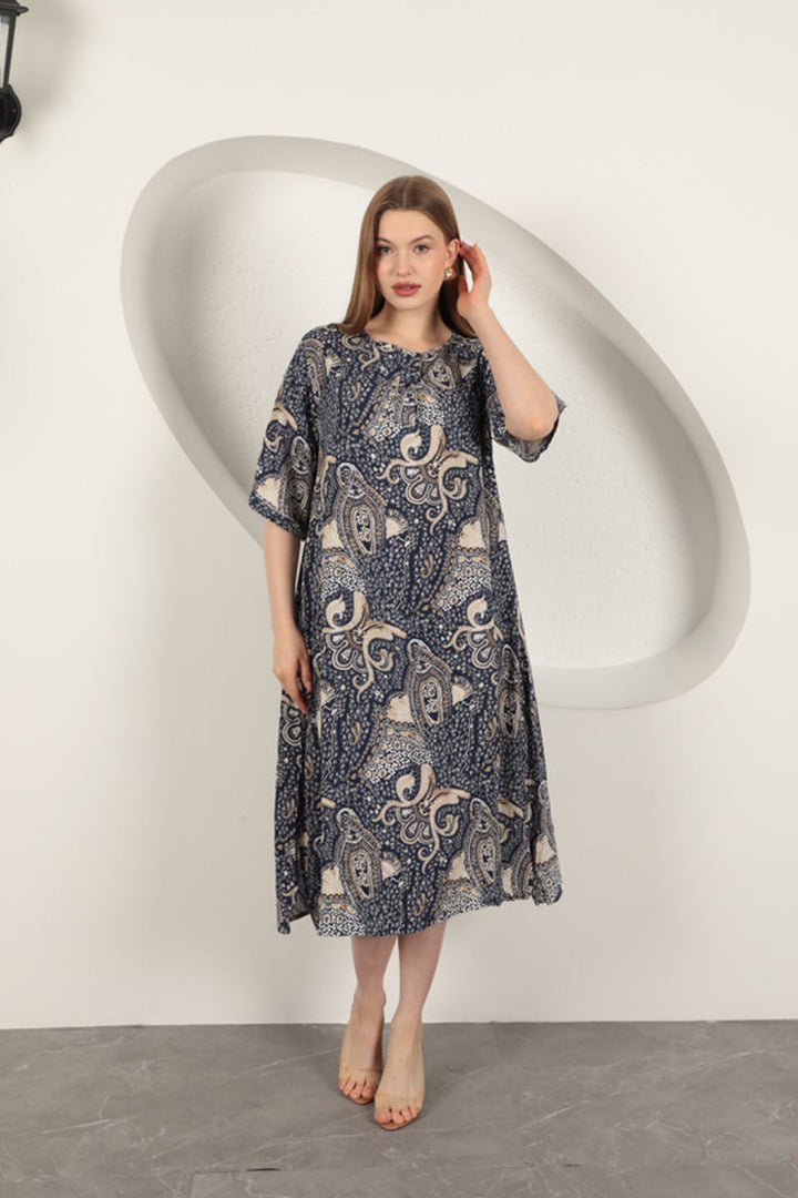 KKT Viscose Shawl Patterned Dress-Navy Blue - Terre Haute