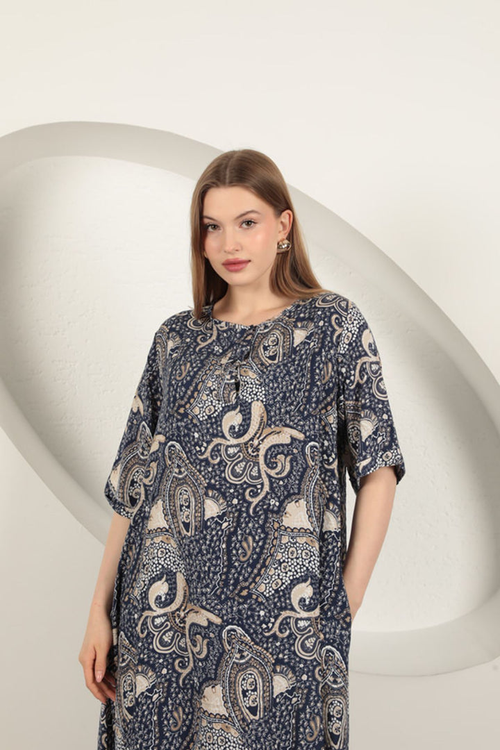 KKT Viscose Shawl Patterned Dress-Navy Blue - Terre Haute