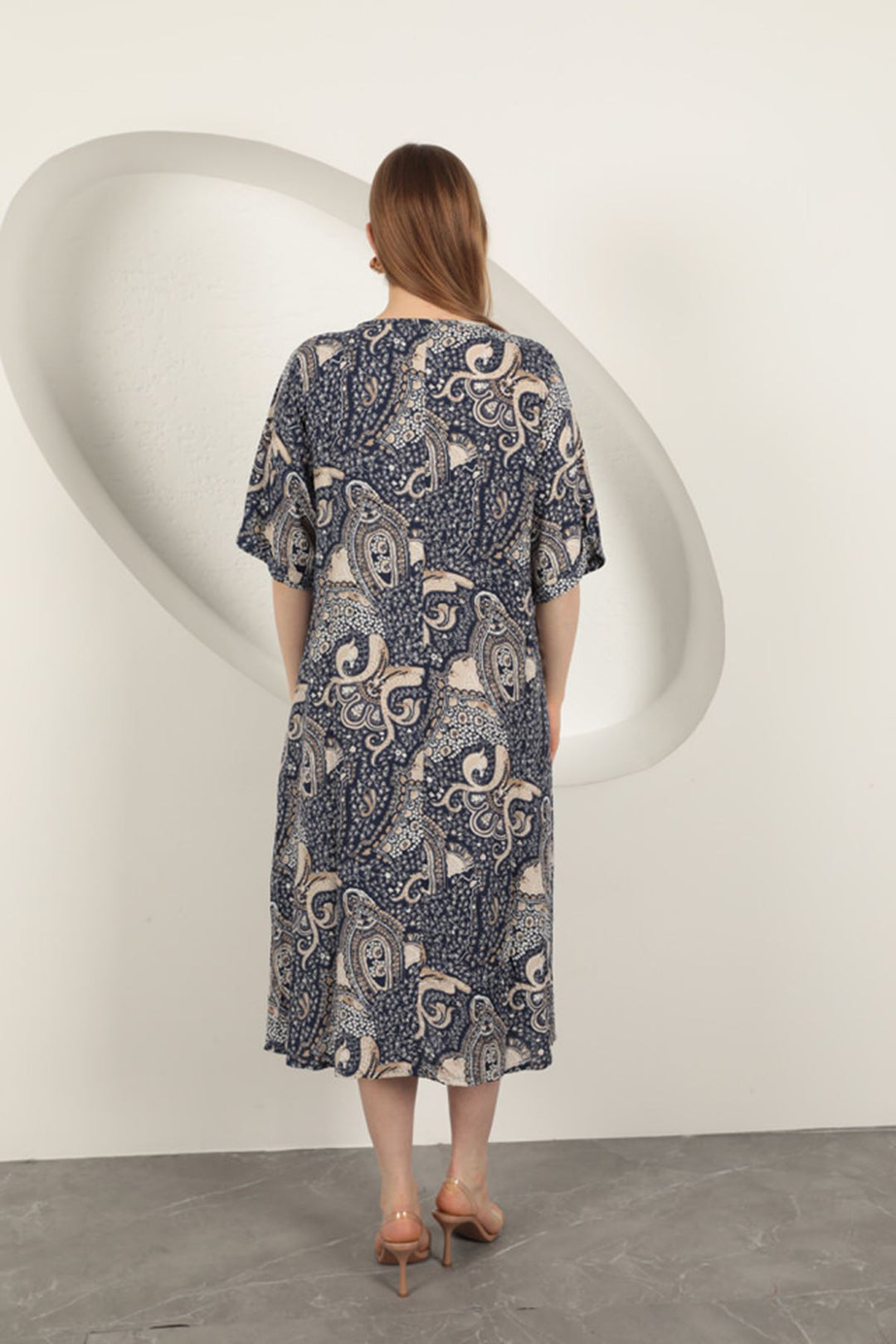 KKT Viscose Shawl Patterned Dress-Navy Blue - Terre Haute