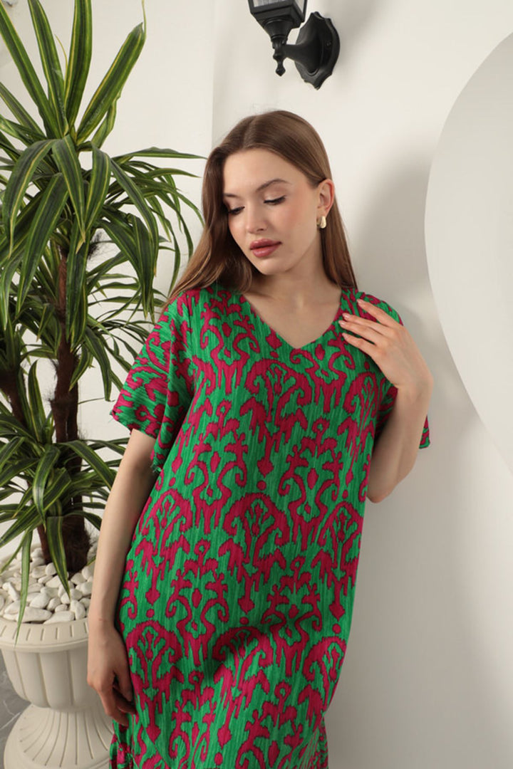KKT Viscose Fabric Patterned Dress-Fuchsia - Fuquay-Varina