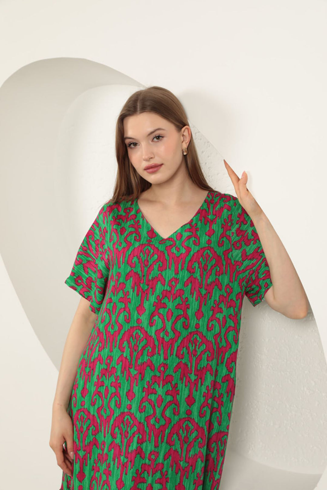 KKT Viscose Fabric Patterned Dress-Fuchsia - Fuquay-Varina