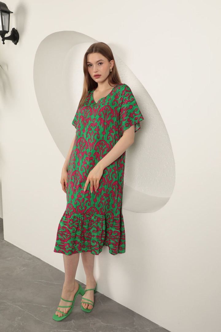 KKT Viscose Fabric Patterned Dress-Fuchsia - Fuquay-Varina