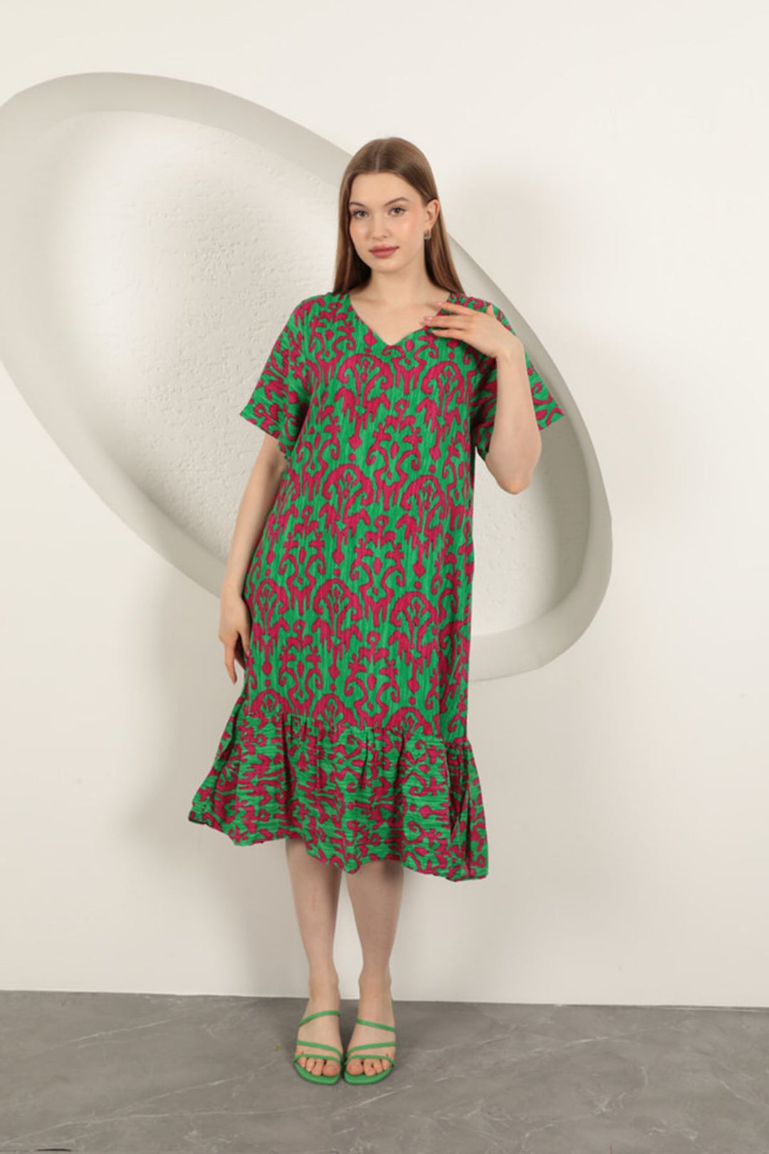 KKT Viscose Fabric Patterned Dress-Fuchsia - Fuquay-Varina