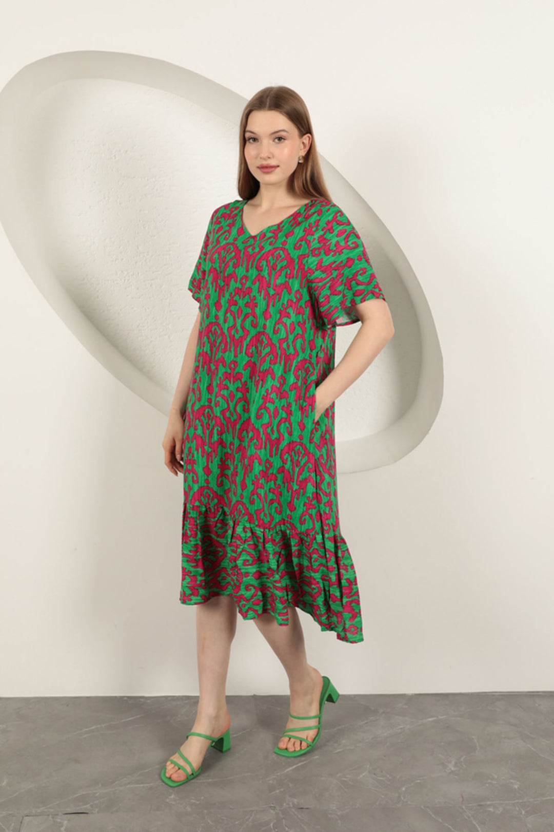 KKT Viscose Fabric Patterned Dress-Fuchsia - Fuquay-Varina