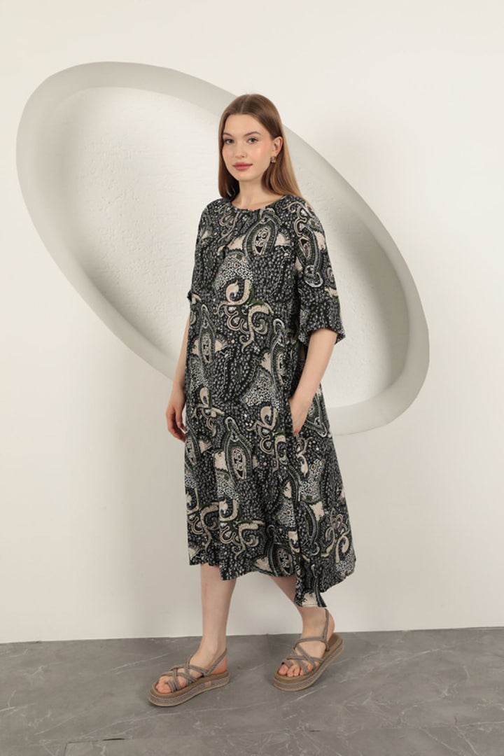 KKT Viscose Shawl Patterned Dress-Black - Barsinghausen