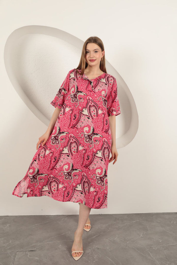 KKT Viscose Shawl Patterned Dress-Fuchsia - Gillingham