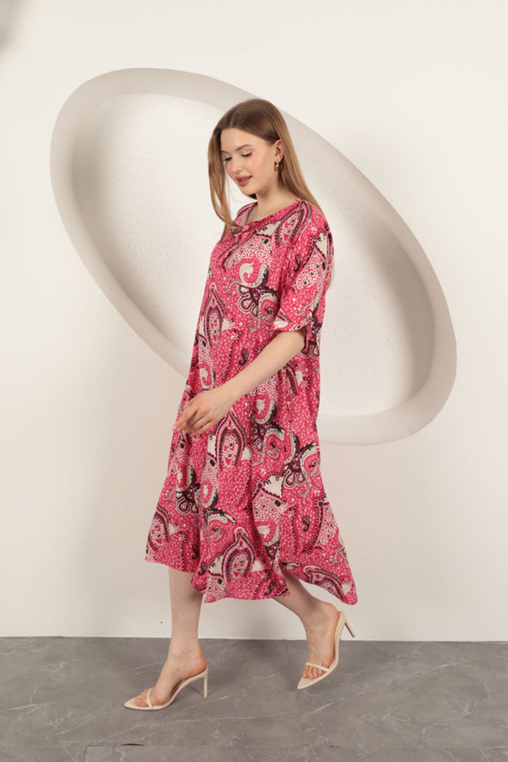 KKT Viscose Shawl Patterned Dress-Fuchsia - Gillingham