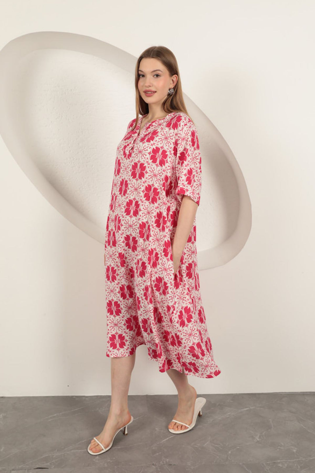 KKT Viscose Fabric Patterned Dress-Fuchsia - South Miami Heights