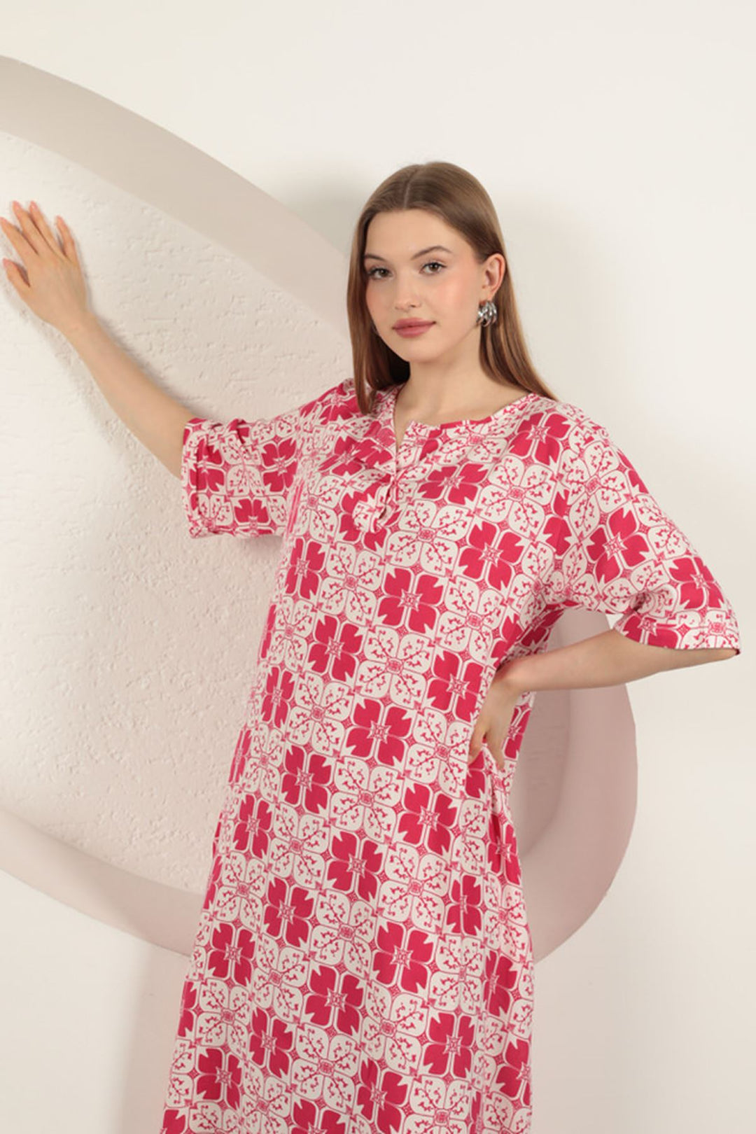 KKT Viscose Fabric Patterned Dress-Fuchsia - South Miami Heights