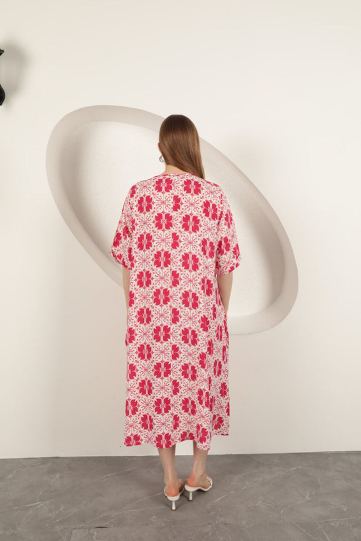 KKT Viscose Fabric Patterned Dress-Fuchsia - South Miami Heights