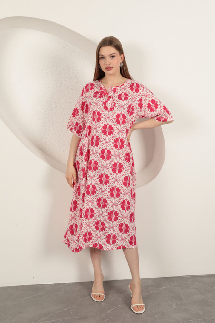 KKT Viscose Fabric Patterned Dress-Fuchsia - South Miami Heights