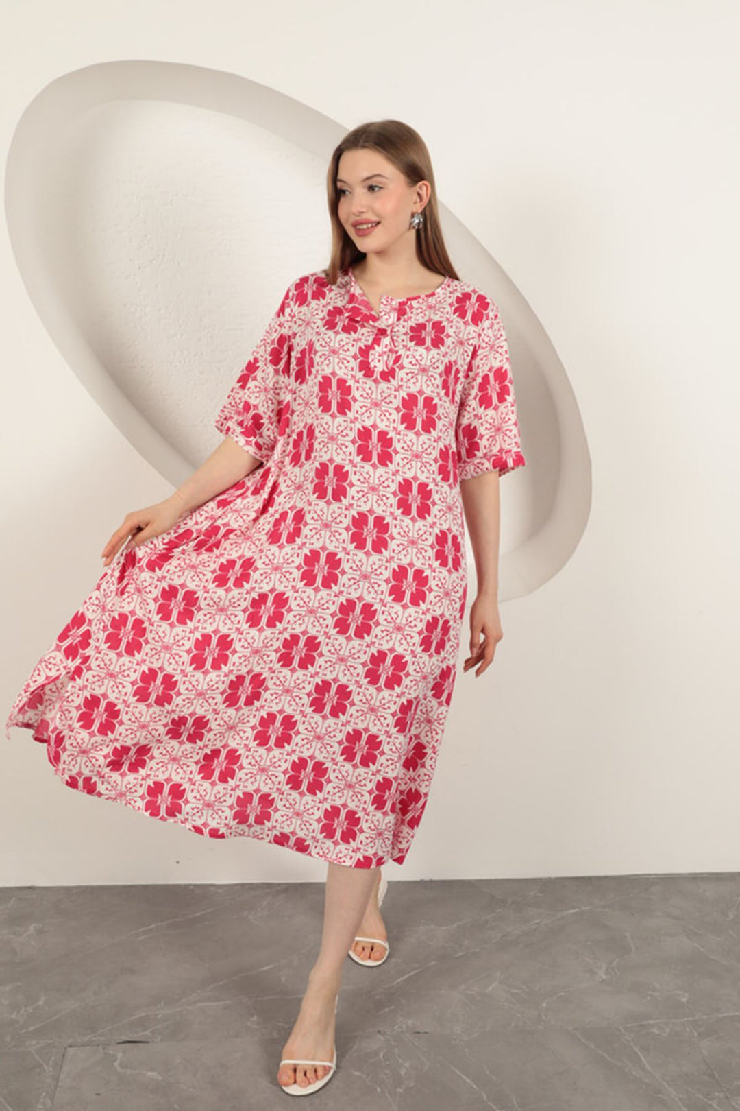 KKT Viscose Fabric Patterned Dress-Fuchsia - South Miami Heights