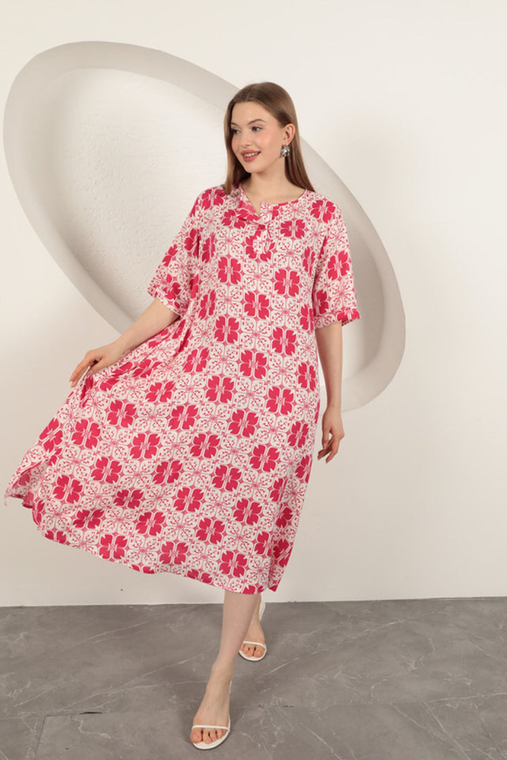 KKT Viscose Fabric Patterned Dress-Fuchsia - South Miami Heights