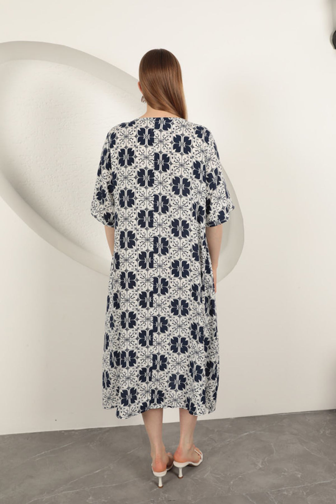 KKT Viscose Fabric Patterned Dress-Navy Blue - Monreale