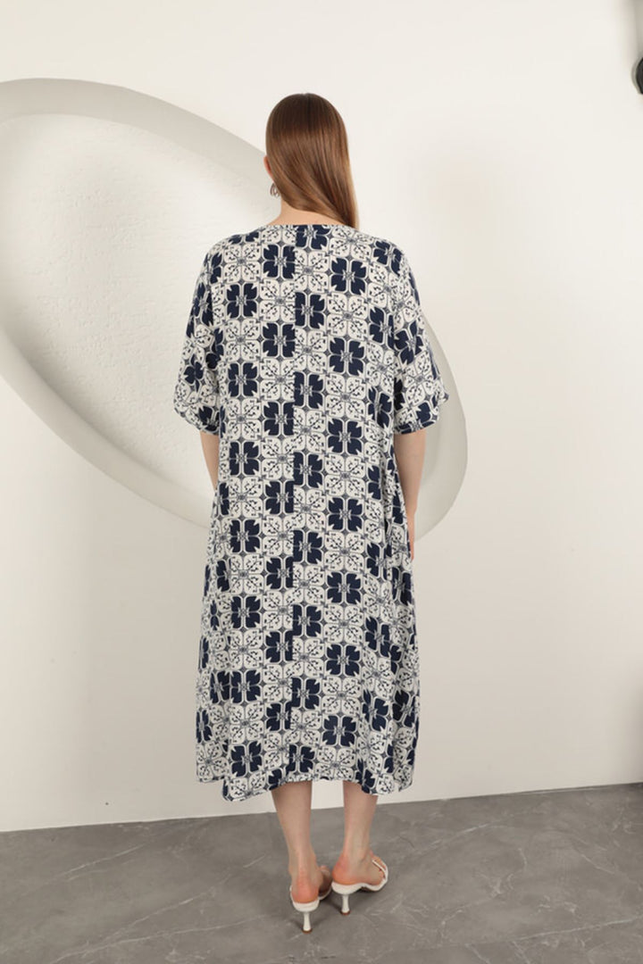 KKT Viscose Fabric Patterned Dress-Navy Blue - Monreale