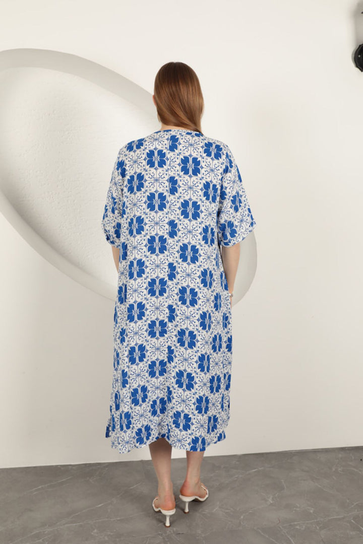 KKT Viscose Fabric Patterned Dress-Sax - Valle Hermoso