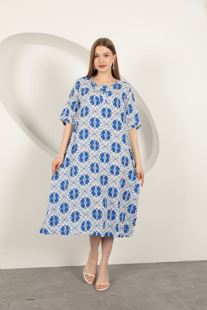 KKT Viscose Fabric Patterned Dress-Sax - Valle Hermoso