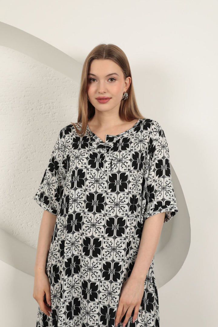 KKT Viscose Fabric Patterned Dress-Black - Valongo