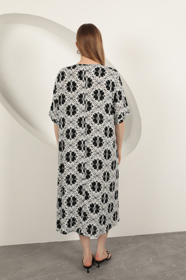 KKT Viscose Fabric Patterned Dress-Black - Valongo