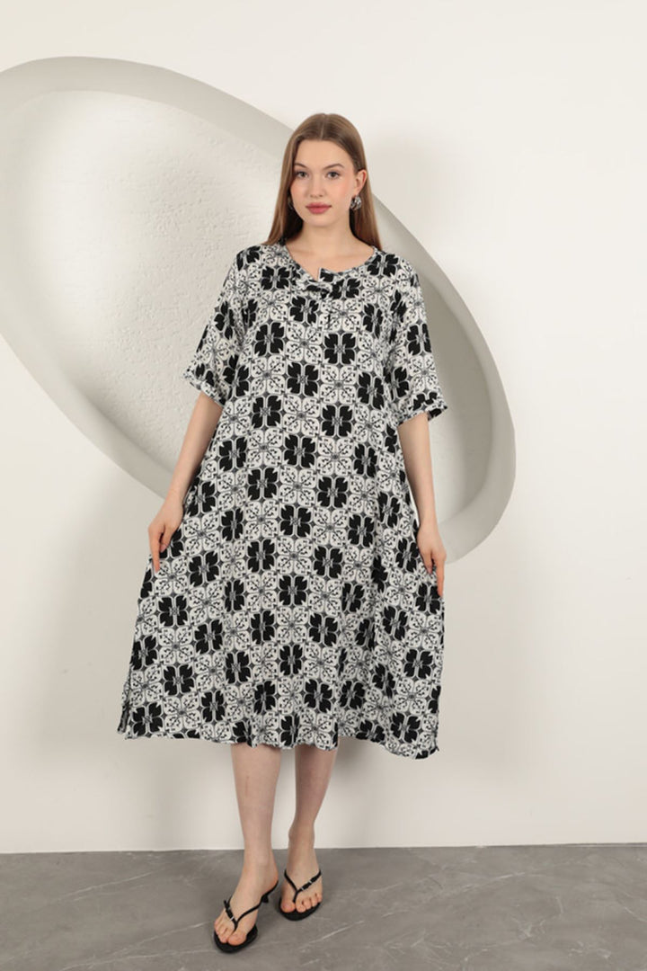 KKT Viscose Fabric Patterned Dress-Black - Valongo