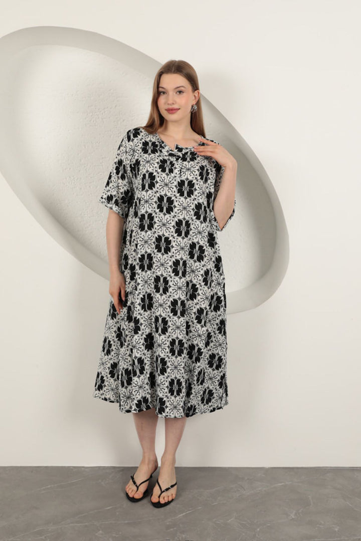 KKT Viscose Fabric Patterned Dress-Black - Valongo