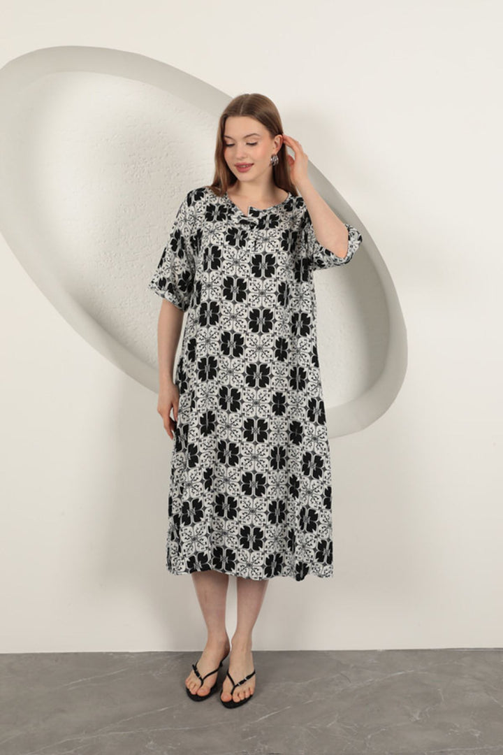 KKT Viscose Fabric Patterned Dress-Black - Valongo