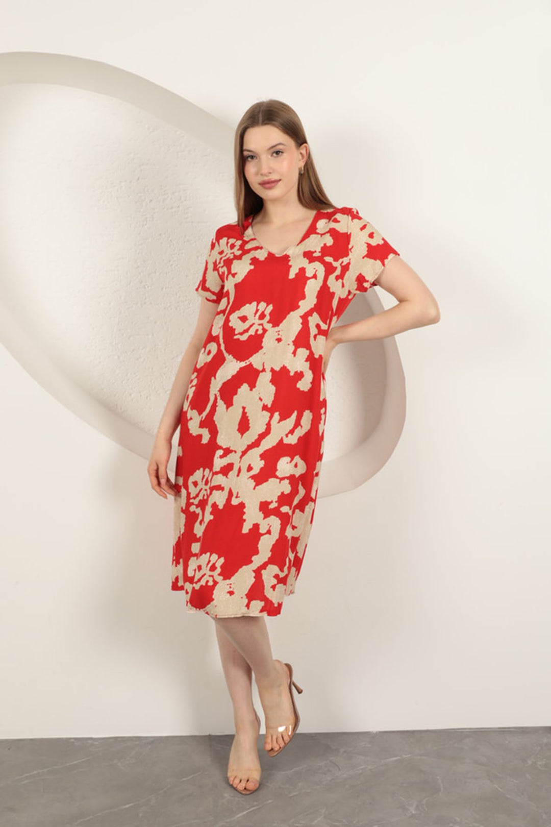 KKT Viscose Fabric Patterned Dress-Red - Hoogeveen
