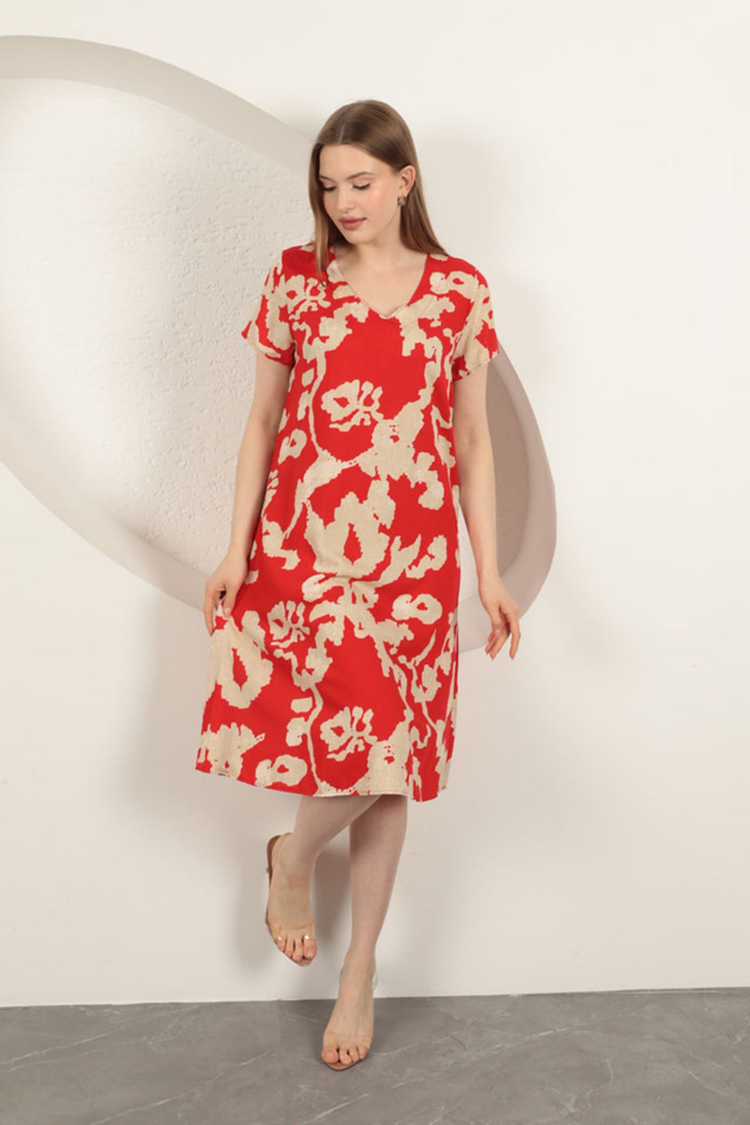 KKT Viscose Fabric Patterned Dress-Red - Hoogeveen