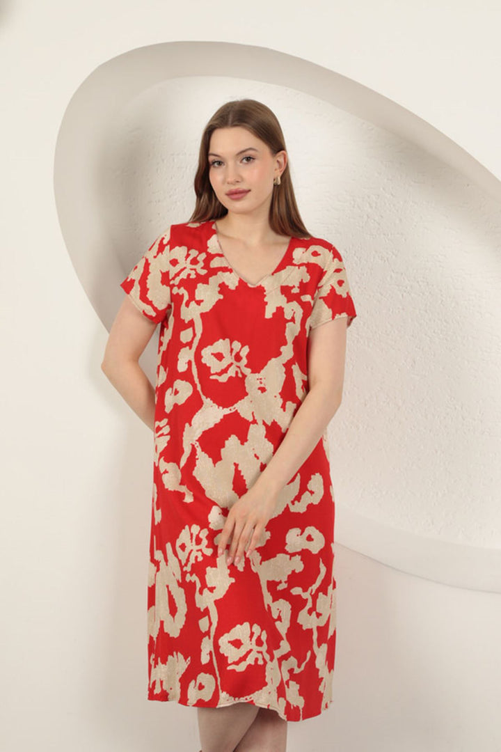 KKT Viscose Fabric Patterned Dress-Red - Hoogeveen