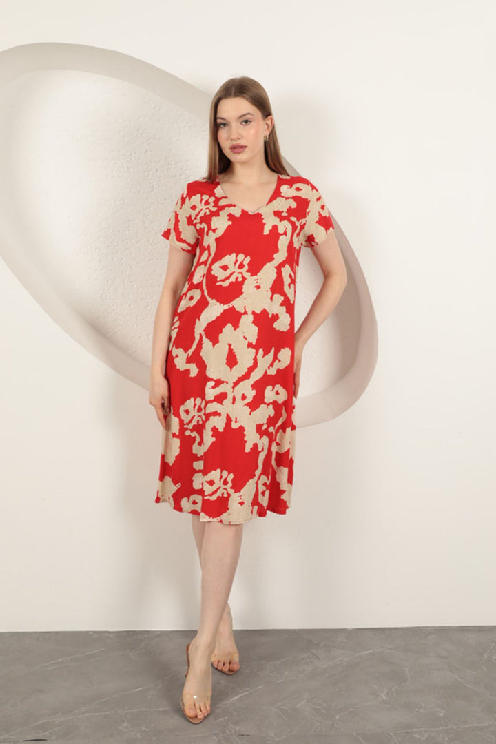 KKT Viscose Fabric Patterned Dress-Red - Hoogeveen