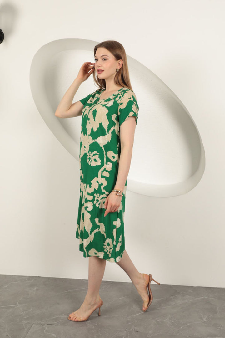 KKT Viscose Fabric Patterned Dress-Green - Pesaro