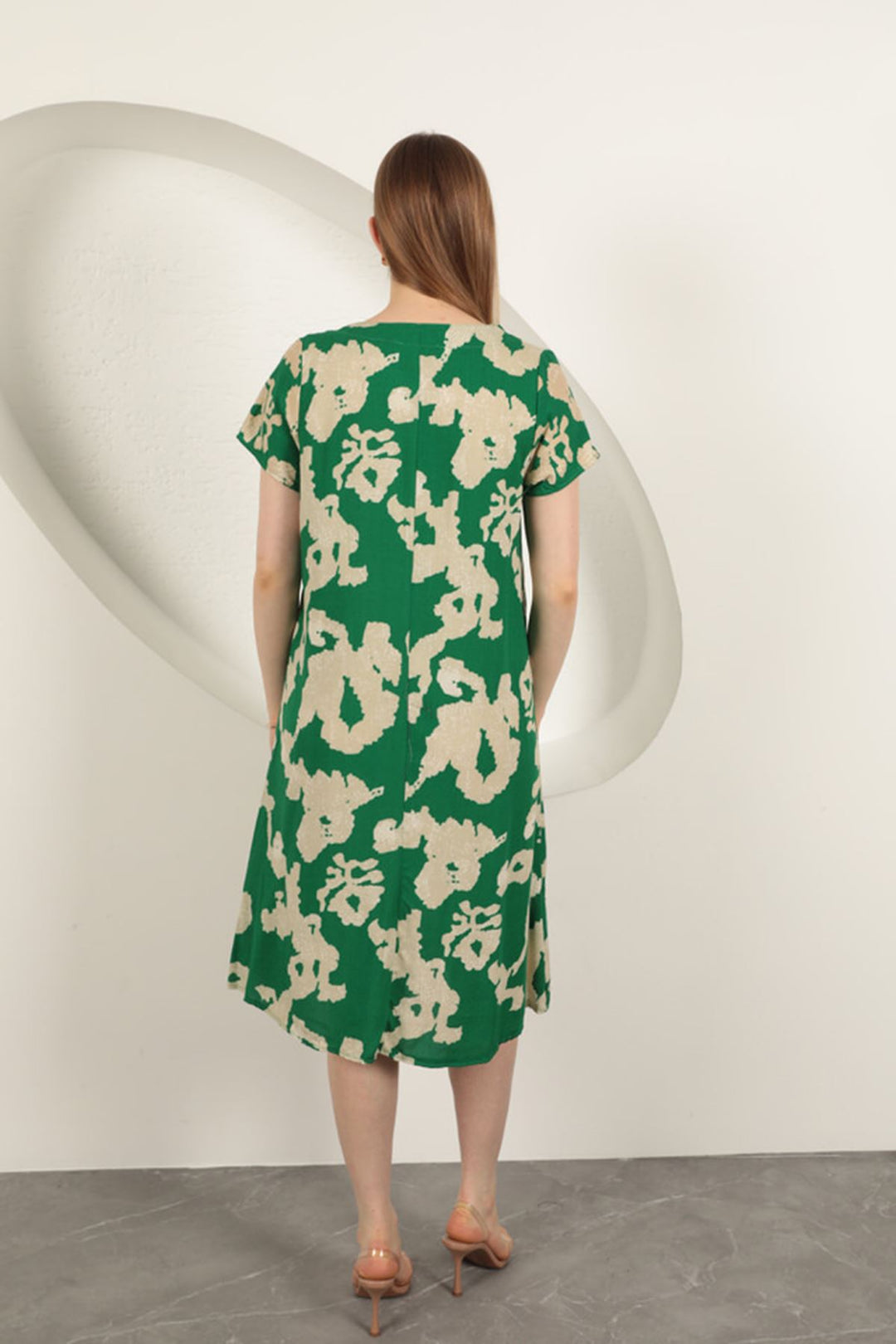 KKT Viscose Fabric Patterned Dress-Green - Pesaro