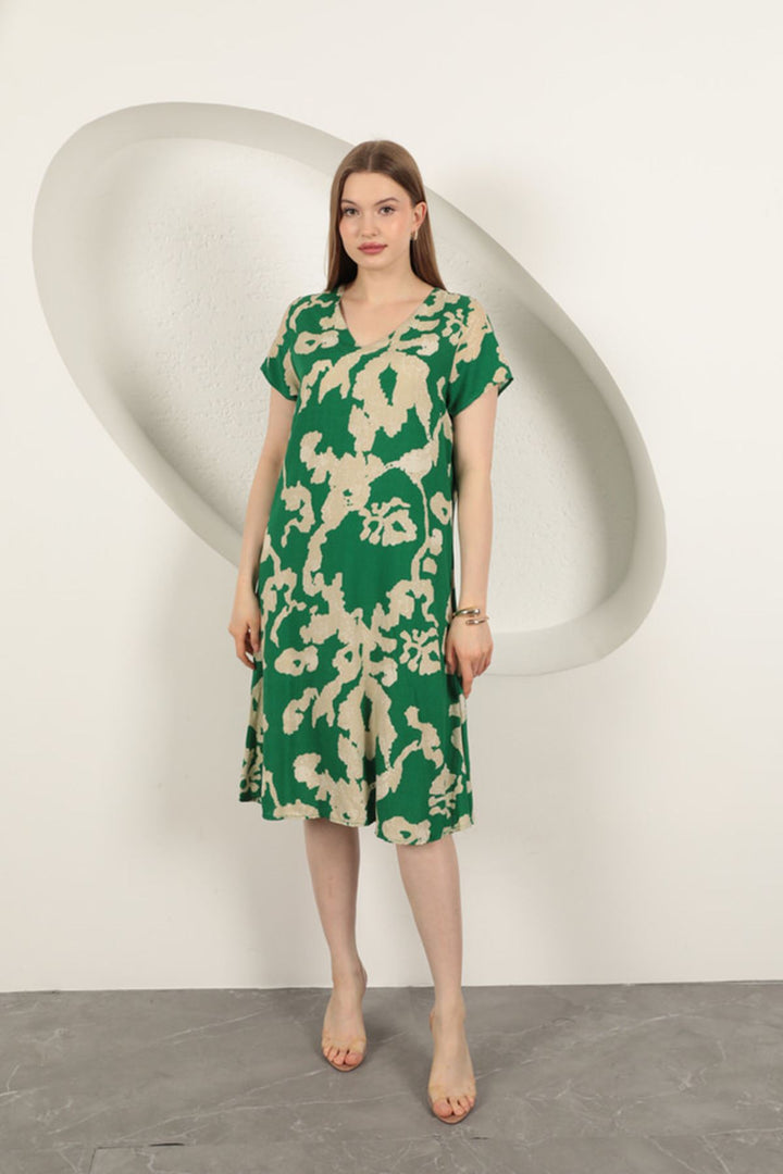 KKT Viscose Fabric Patterned Dress-Green - Pesaro