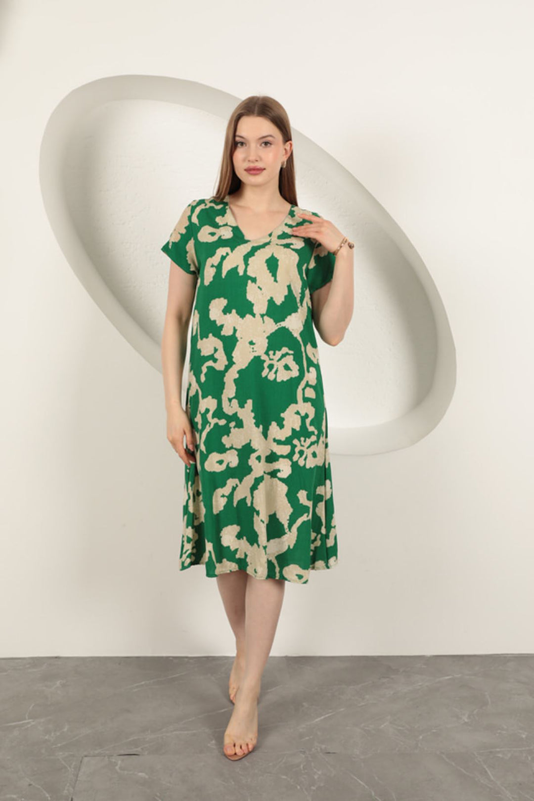 KKT Viscose Fabric Patterned Dress-Green - Pesaro