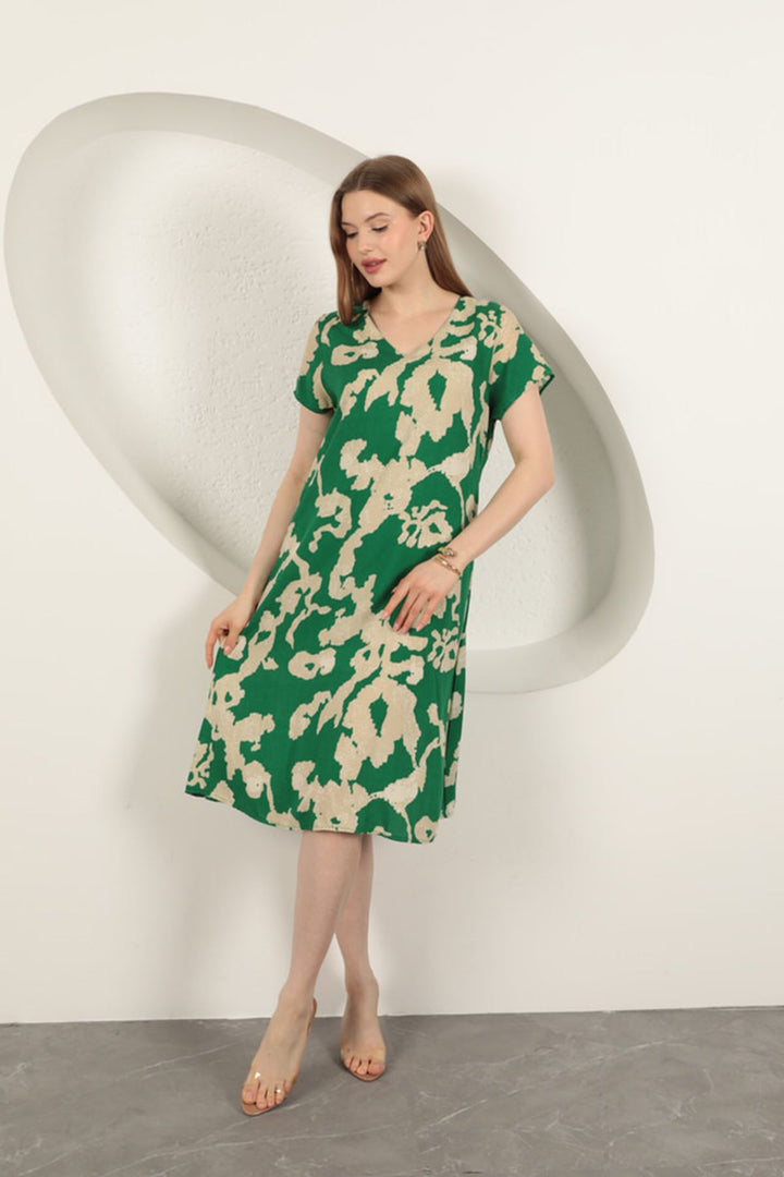 KKT Viscose Fabric Patterned Dress-Green - Pesaro