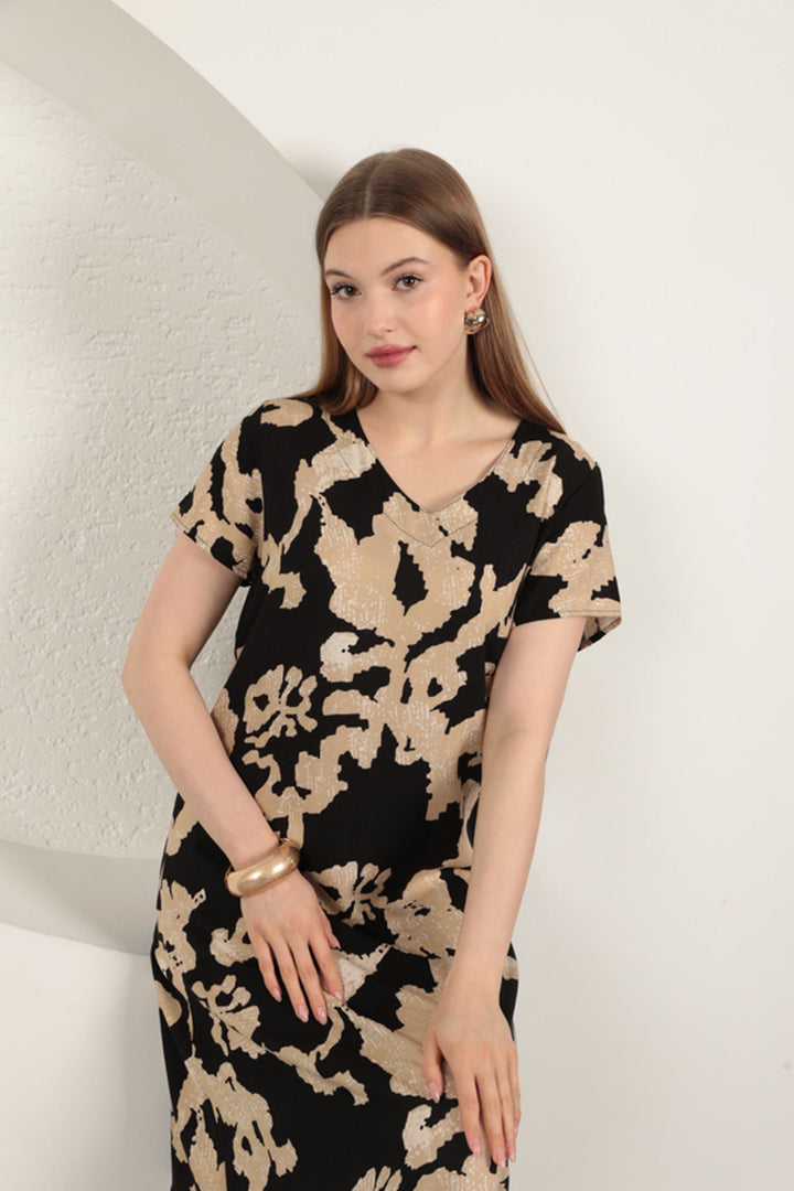 KKT Viscose Fabric Patterned Dress-Black - Frederick