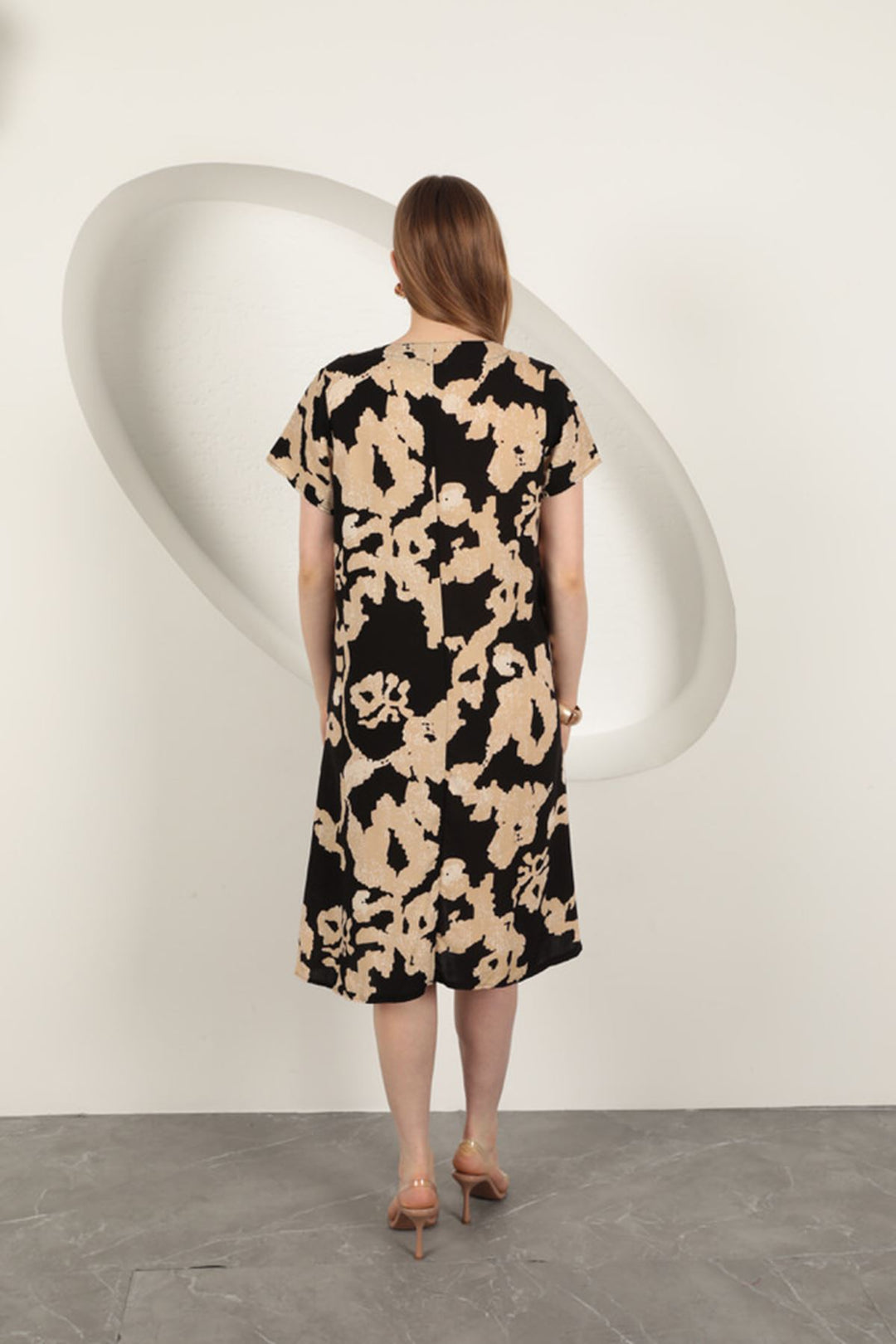 KKT Viscose Fabric Patterned Dress-Black - Frederick