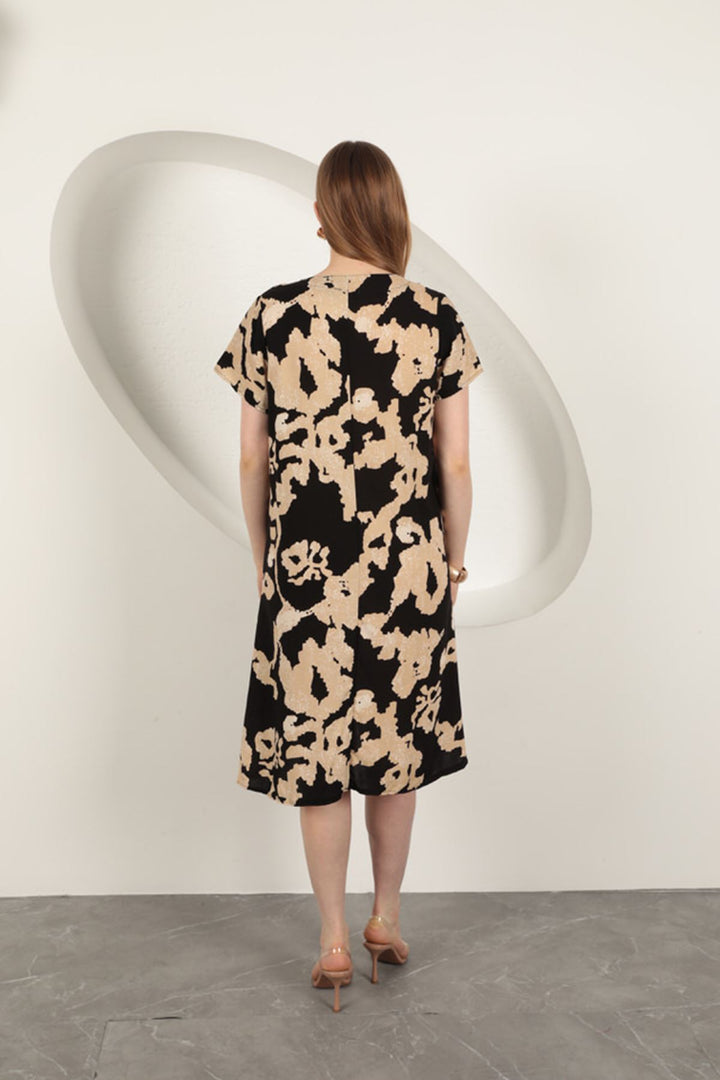 KKT Viscose Fabric Patterned Dress-Black - Frederick