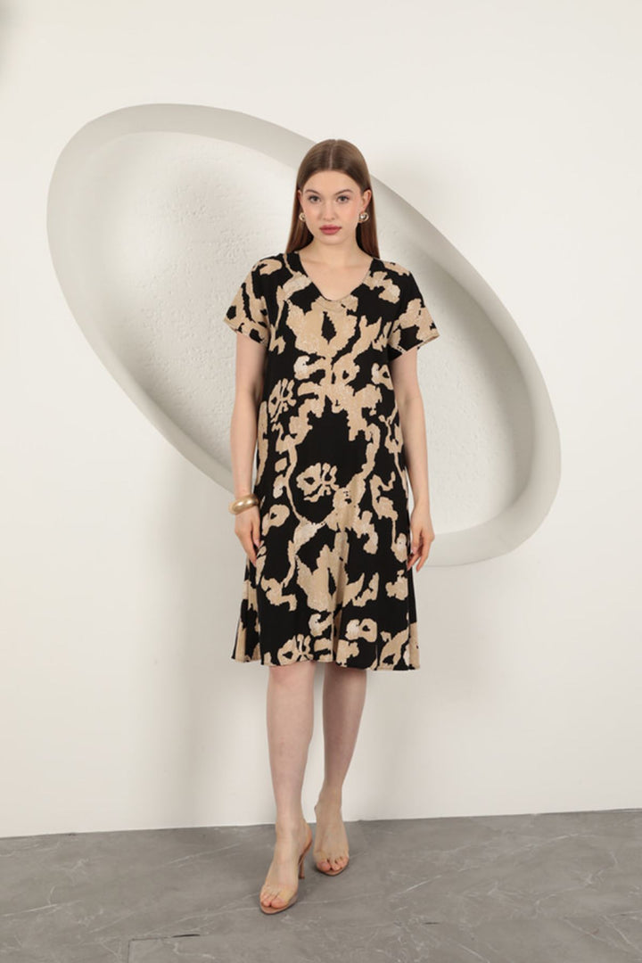 KKT Viscose Fabric Patterned Dress-Black - Frederick