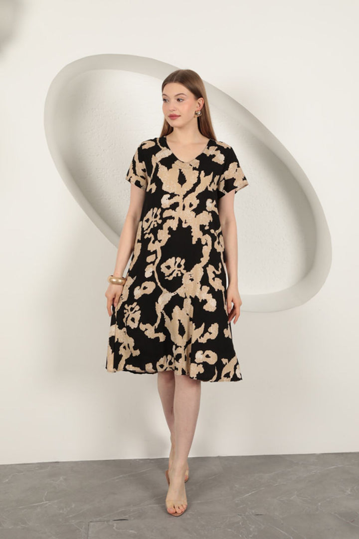 KKT Viscose Fabric Patterned Dress-Black - Frederick
