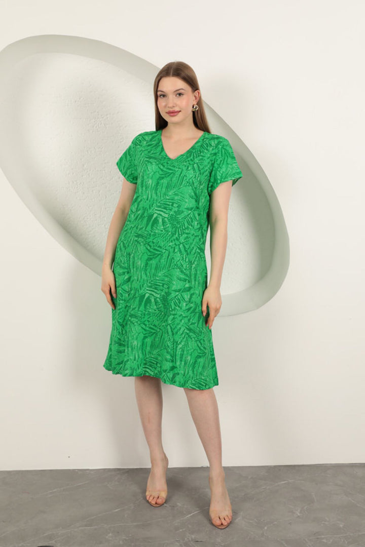 KKT Viscose Fabric Leaf Patterned Dress-Green - Marano di Napoli