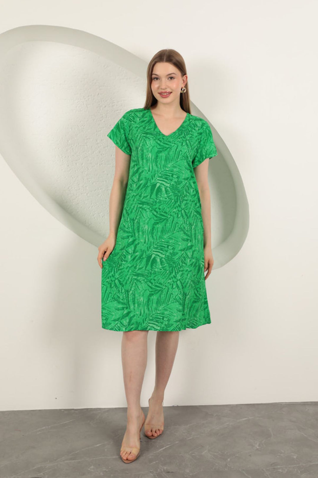 KKT Viscose Fabric Leaf Patterned Dress-Green - Marano di Napoli