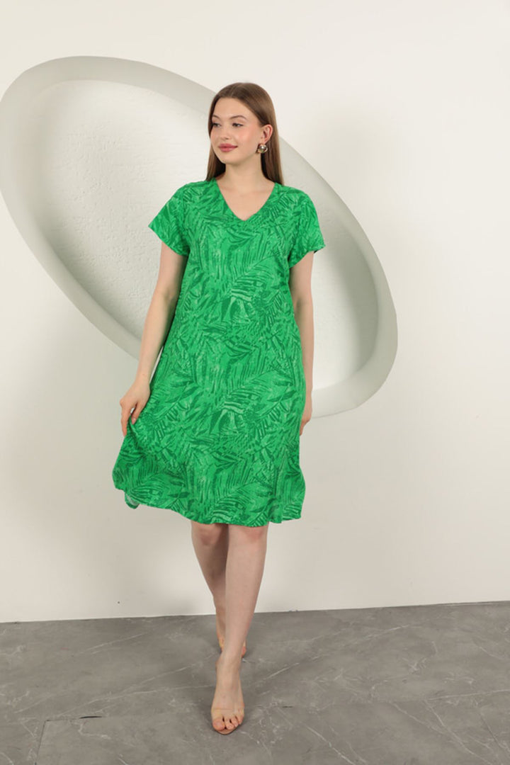 KKT Viscose Fabric Leaf Patterned Dress-Green - Marano di Napoli