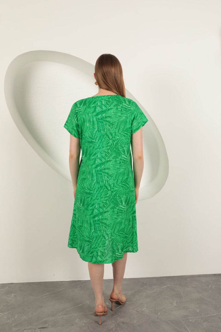 KKT Viscose Fabric Leaf Patterned Dress-Green - Marano di Napoli