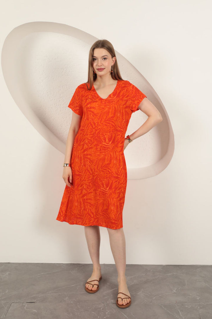 KKT Viscose Fabric Leaf Patterned Dress-Orange - Somerville