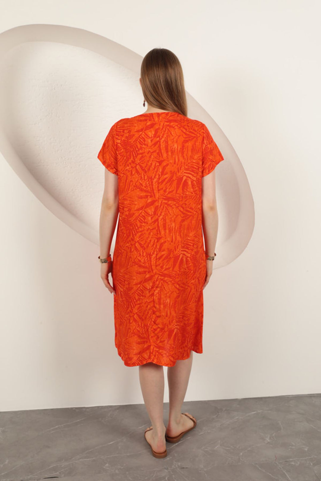KKT Viscose Fabric Leaf Patterned Dress-Orange - Somerville