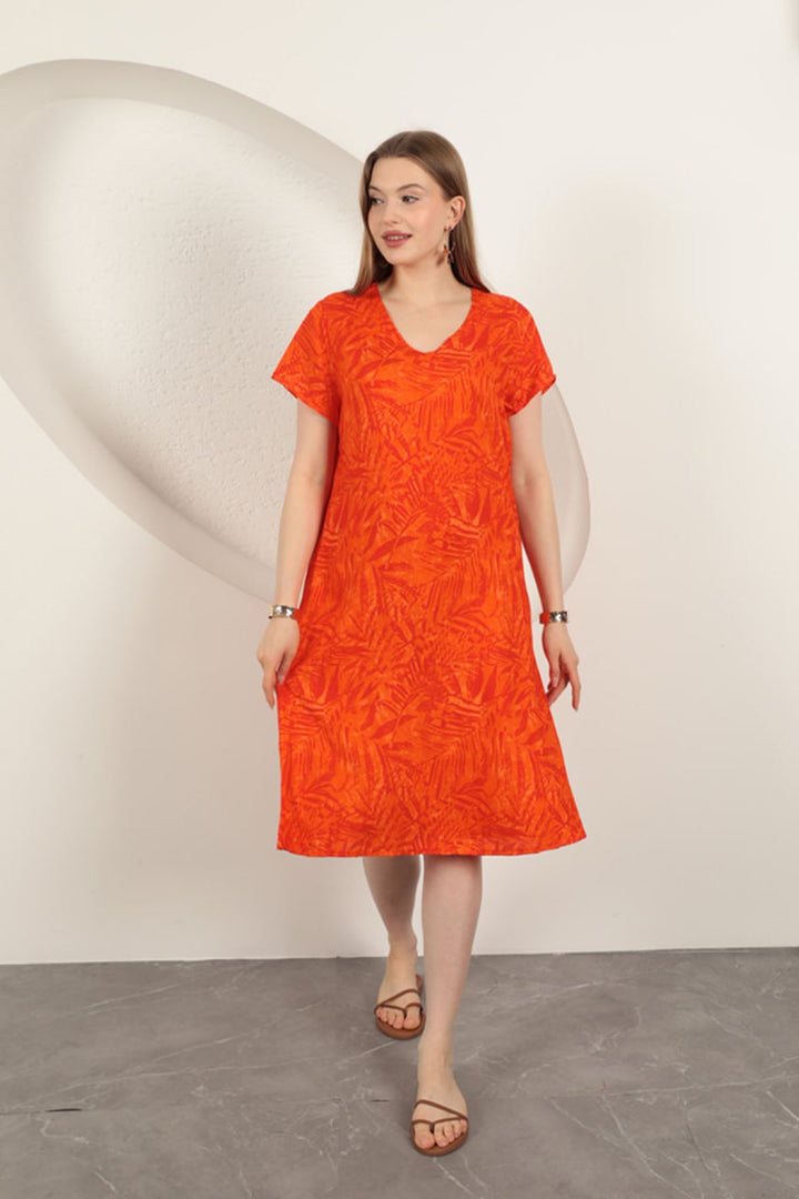 KKT Viscose Fabric Leaf Patterned Dress-Orange - Somerville